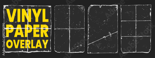 Old folded sheet textures with vinyl paper overlay. Creased paper surface and worn corners. Rough overlay elements for design mockups.