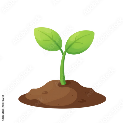 Small Green Plant Sprouting From Soil - Cartoon Style