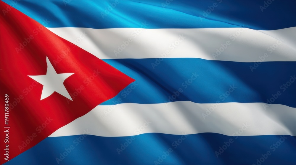 Fototapeta premium Cuban flag waving gently in the wind, showcasing its vibrant colors and distinctive design