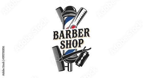 Barber shop logo with tools.