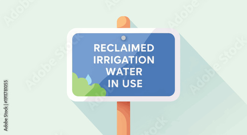 Sign indicating reclaimed irrigation water is in use, with greenery