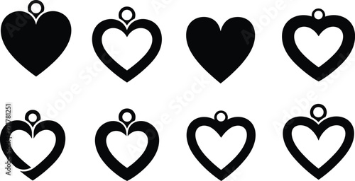 Black heart shapes with and without fill on white background hearts
