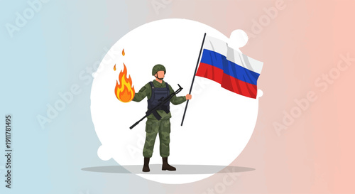Soldier with flag and flame