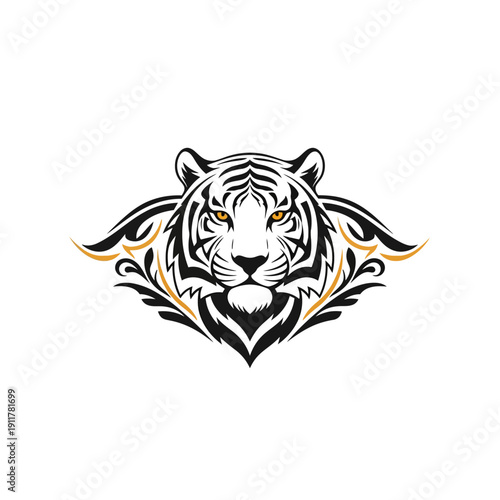 Tribal tiger face illustration with fierce expression