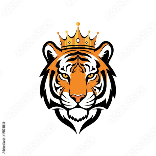Majestic Tiger Head Wearing Crown Illustration