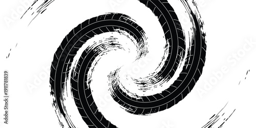 Tire track. Car, bike, motorcycle tyre mark with grunge effect isolated on white background. Wheel footprint on the road.