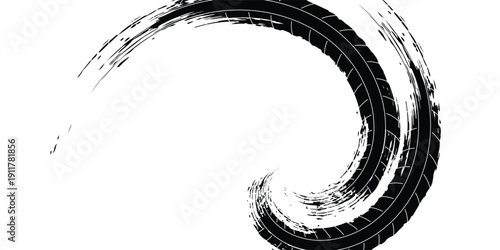 Tire track. Car, bike, motorcycle tyre mark with grunge effect isolated on white background. Wheel footprint on the road. Top view of rubber protector mark. vector