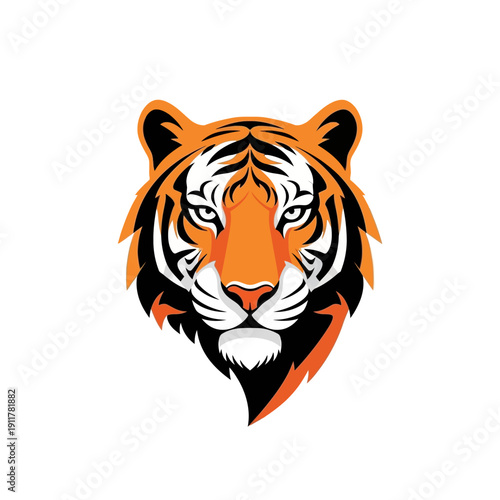 Tiger head illustration showcasing vibrant orange and black stripes from a front view