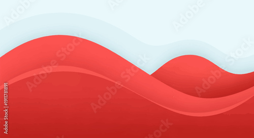 Smooth, flowing curves of red and light blue create an abstract, layered background