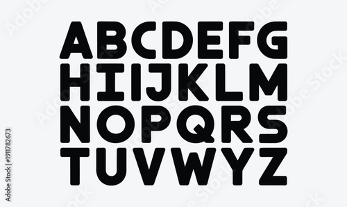 Modern Bold Sans Serif Alphabet Set with Minimalist Black Typography for Contemporary Branding and Apparel Design
