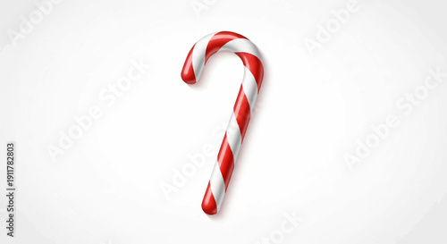 Red and white striped candy cane on a white background