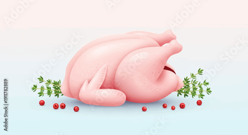 Raw chicken with thyme and berries for cooking