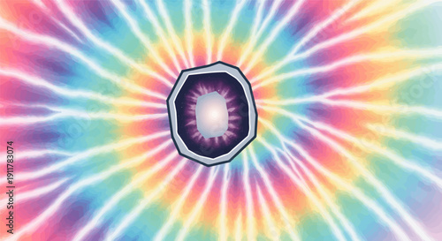 Psychedelic tie-dye pattern with a cosmic portal at the center