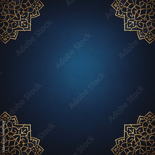 Luxury Dark Blue Background with Gold Geometric Ornament Corners
