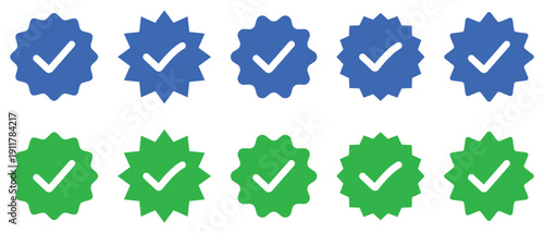 Verified badges icon. Blue and green Tick icon to verified badges. Blue and green verified social media account icon. Vector illustration.