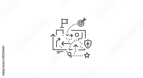 Black and white business strategy diagram.