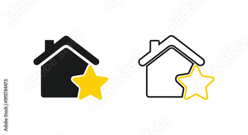 Collection of stylized house and star rating icons representing favorite property or best home choices
