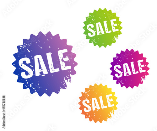 Set of colorful gradient vector shabby sale tags without background