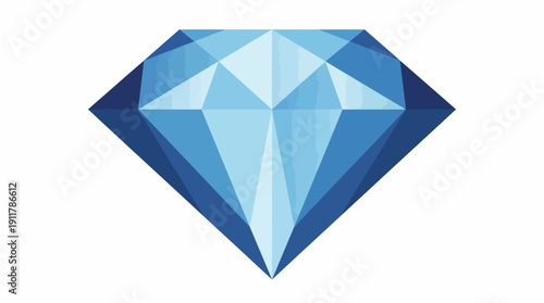 Diamond Vector – Faceted Blue Gemstone Icon with Symmetrical Cuts and Shine for Luxury, Wealth, Jewelry, Value, and Elegant Design Projects