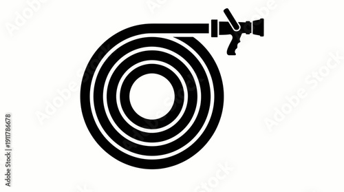 Garden Hose Vector – Black Silhouette of Coiled Hose with Nozzle and Handle for Watering, Gardening, Outdoor Maintenance, and Utility Design Projects
