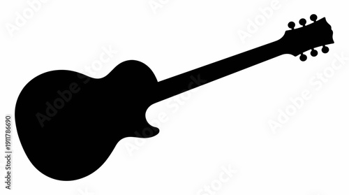 Electric Guitar Vector – Black Silhouette of Classic Six‑String Instrument with Curved Body and Tuning Pegs for Music, Rock, and Creative Design Projects