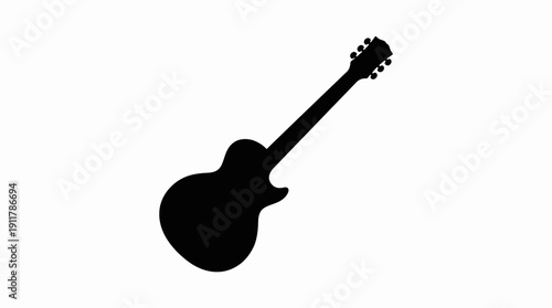 Electric Guitar Vector – Black Silhouette of Classic Six‑String Instrument with Curved Body and Tuning Pegs for Music, Rock, and Creative Design Projects