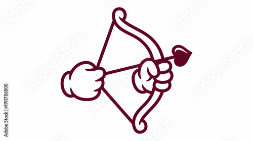 Cupid Bow Vector – Red Cartoon Hands Holding Heart‑Tipped Arrow and Curved Bow for Romance, Valentine’s Day, and Playful Design Projects