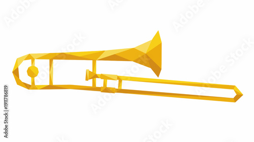 Trombone Vector – Geometric Yellow Low‑Poly Drawing of Classic Brass Instrument with Slide and Bell for Jazz, Band, and Musical Design Projects
