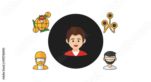 Cartoon woman with brown hair smiling.