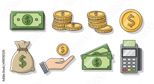 Money cash finance currency icons.