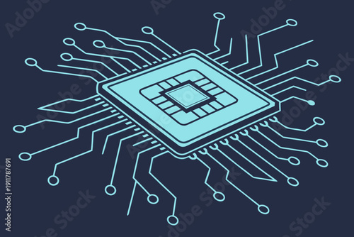 a minimalist, isometric digital illustration of a central processing unit (CPU).