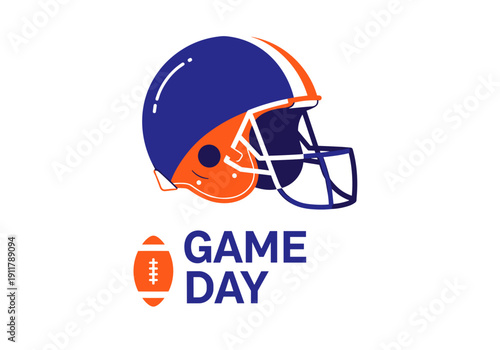 Football helmet and text Game Day in graphic design style  