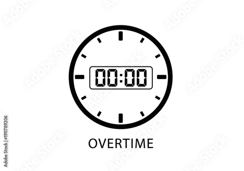 Overtime clock displaying zero hours with digital timer and label  