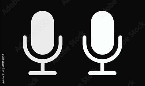 Minimalist Microphone Icon Set with Bold White Silhouette on Black Background for Podcast Branding and Voice Interface Design