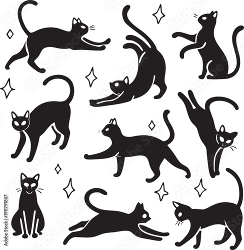set of cats silhouettes