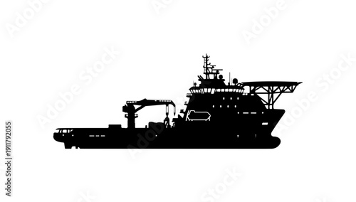 Offshore Supply Vessel - Silhouette Vector Illustration