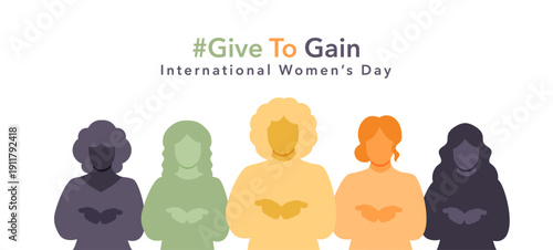 #GiveToGain illustration featuring diverse women with open hands 
