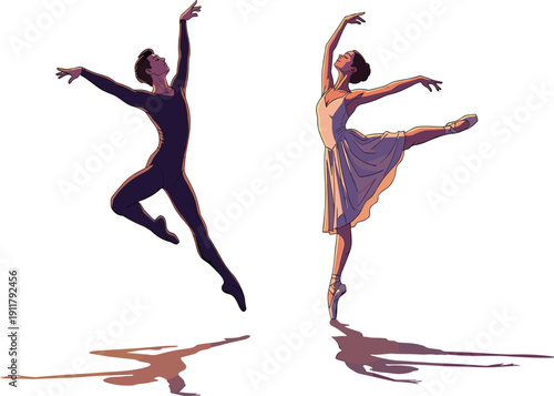 Ballet dancers performing graceful pose, male 