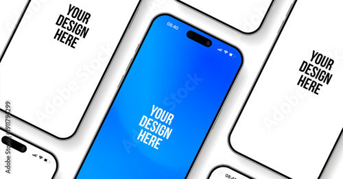 Realistic smartphone mockup. Mobile phone vector with isolated on white background. Device front view. 3D mobile phone with shadow. Realistic, high quality smart phone mockup for ui ux presentation.