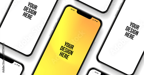 Realistic smartphone mockup. Mobile phone vector with isolated on white background. Device front view. 3D mobile phone with shadow. Realistic, high quality smart phone mockup for ui ux presentation.