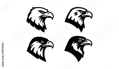 Modern Geometric Bird Head Silhouette Set Eagle Hawk Falcon Crow Esports Mascot Vector