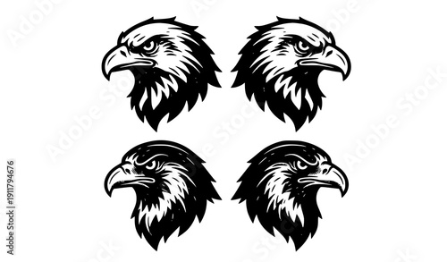 Vintage Style Bird Head Mascot Silhouette Vector Set Eagle Hawk Falcon Crow Emblem Design