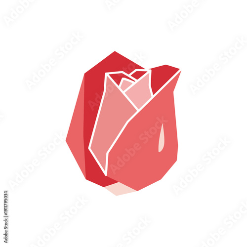 Geometric Rose Petal Icon, Flat 2D Vector Illustration with Modern Floral Design