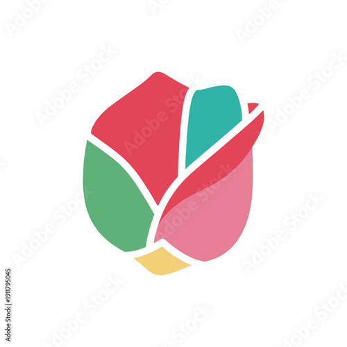 Simple Mosaic Rose Petal Icon, Flat 2D Vector Illustration, Modern Floral Design