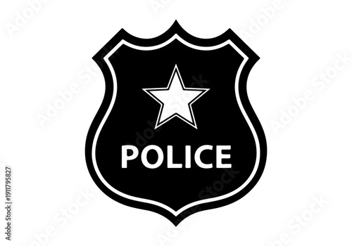 Police Shield Icon - Simple Black and White Graphic for Law Enforcement and Security Applications