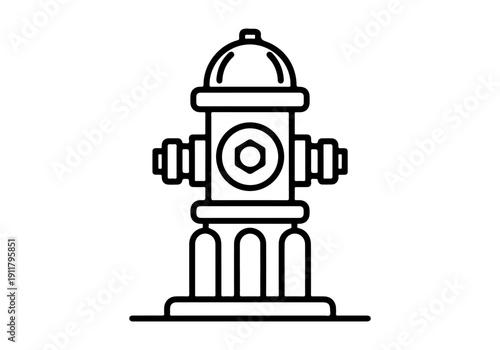 Black outline icon of a classic fire hydrant, depicting essential urban water supply equipment for public safety and emergency services, in a clean vector illustration style