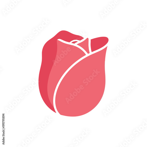 Minimalist Rose Petal Flat Icon, Clean 2D Vector, Simple Botanical Flower Illustration