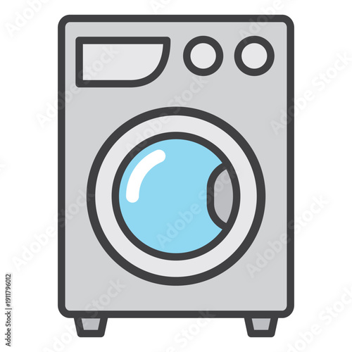 Washing machine solid icon with linear editable stroke, isolated on a transparent background. Colorful laundry service symbol ideal for housekeeping, dry cleaning and home appliance design projects.