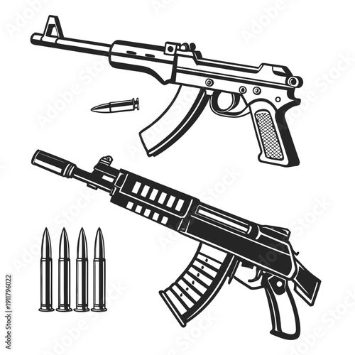 Assault rifles and ammunition Vector