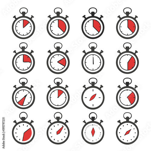 A collection of stopwatches with different times Vector